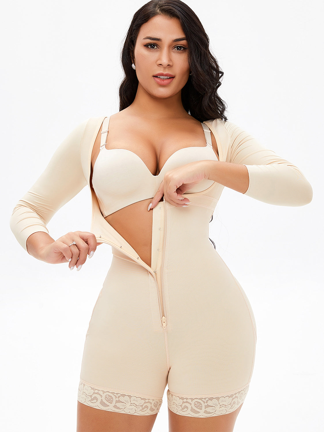 Full Size Zipper Long Sleeve Shapewear