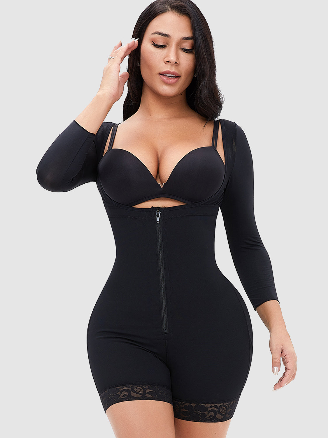 Full Size Zipper Long Sleeve Shapewear